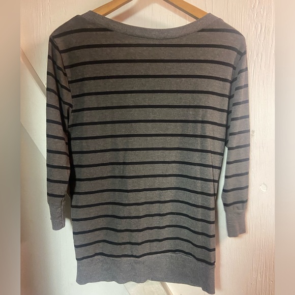 Splash black grey striped vneck button front lightweight Cardigan junior large - Picture 4 of 5